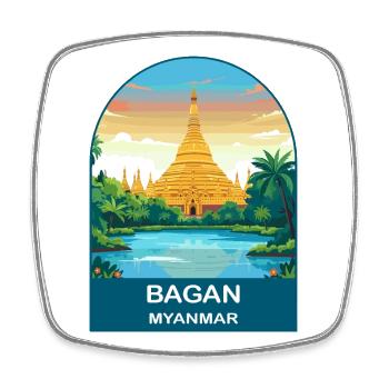 Bagan Myanmar Tempel Vintage-Reiseplakat - Viereckiger Kühlschrankmagnet - Weiß - Vorne