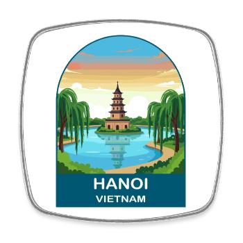 Hanoi Vietnam Pagode Vintage-Reiseposter - Viereckiger Kühlschrankmagnet - Weiß - Vorne
