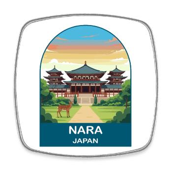 Nara Japan Temple and Deer Vintage Travel Art - Square fridge magnet - white - Front