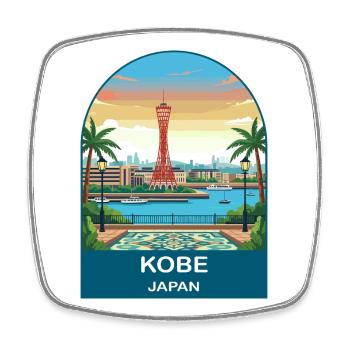 Port Tower de Kobe Japan Art de voyage vintage - Magnet carré - blanc - Devant