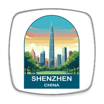 Shenzhen China Modern Skyline Vintage Travel Art - Square fridge magnet - white - Front