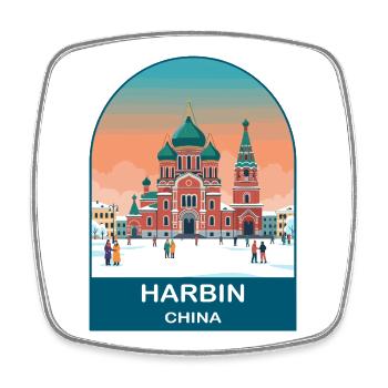 Art vintage de voyage de la Sainte Sophie à Harbin China - Magnet carré - blanc - Devant