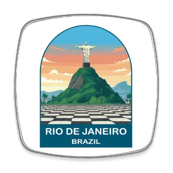 Rio de Janeiro Brazil Vintage Travel Poster - Square fridge magnet - white - Front