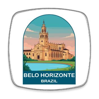 Belo Horizonte Brazil Vintage Travel Poster - Square fridge magnet - white - Front