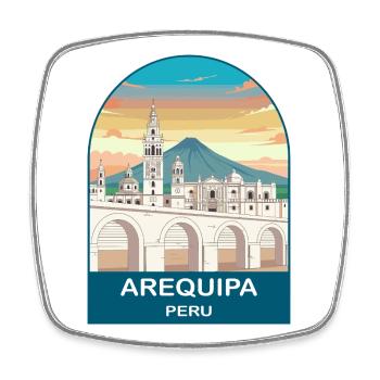 Arequipa Peru Volcano Vintage Travel Poster - Square fridge magnet - white - Front