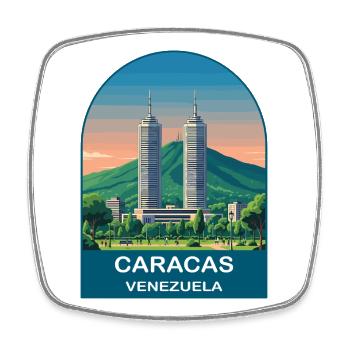 Caracas Venezuela Skyline Vintage Travel Poster - Square fridge magnet - white - Front