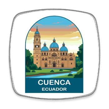 Cuenca Ecuador Vintage Cathedral Travel Poster - Square fridge magnet - white - Front