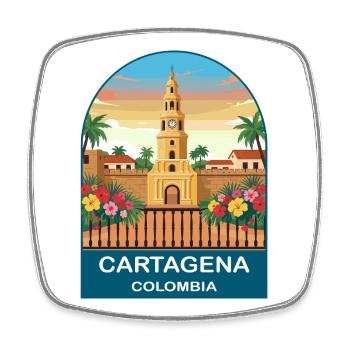 Cartagena Colombia Vintage City Travel Poster - Square fridge magnet - white - Front