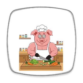 Salade de cochon musclé qui coupe - Magnet carré - blanc - Devant