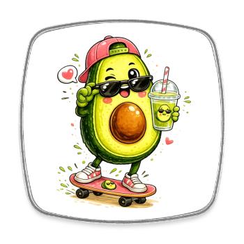 Avocado Skater with Drink - Square fridge magnet - white - Front