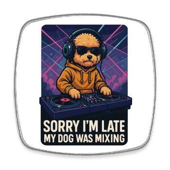 Maltipoo DJ Dog with Headphones & Sunglasses - Square fridge magnet - white - Front