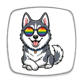 Mois de la Fierté LGBT - Mignon Husky - Magnet carré - blanc - Devant