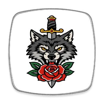 Fierce wolf dagger and pink style tattoo - Square fridge magnet - white - Front