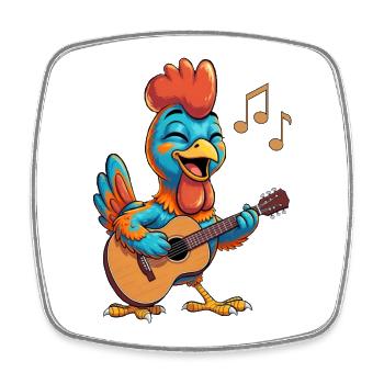 Funny chicken with guitar - Square fridge magnet - white - Front