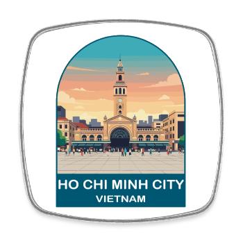 Ho-Chi-Minh-Stadt Vietnam Vintage-Reiseplakat - Viereckiger Kühlschrankmagnet - Weiß - Vorne