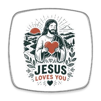 Jésus t’aime Art paisible - Magnet carré - blanc - Devant
