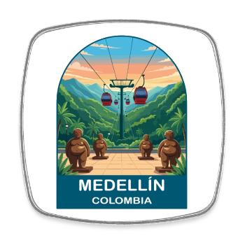 Medellin Colombia Botero & Metrocable Travel Art - Square fridge magnet - white - Front