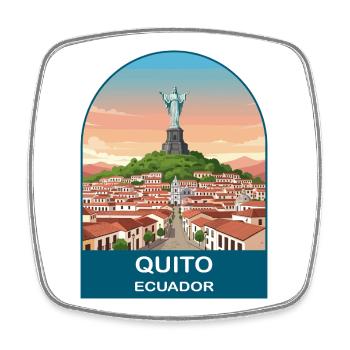 Quito Ecuador El Panecillo Vintage Travel Art - Square fridge magnet - white - Front
