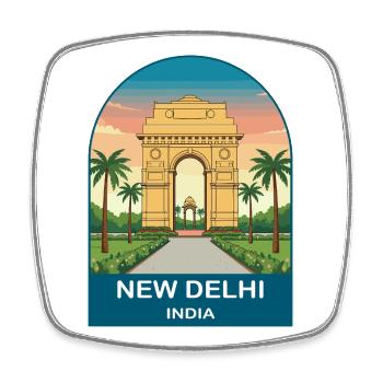 New Delhi India Gate Vintage City Travel Design - Square fridge magnet - white - Front