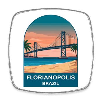 Florianópolis Brazil Bridge Vintage Travel Art - Square fridge magnet - white - Front