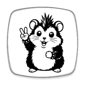 Punker Hamster mit Peace Zeichen - Viereckiger Kühlschrankmagnet - Weiß - Vorne