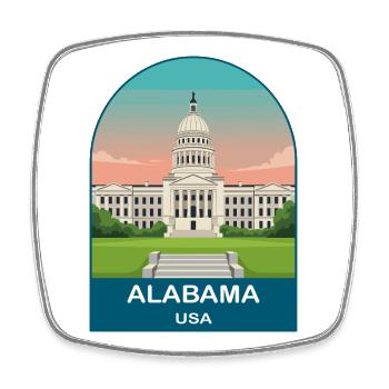 Alabama USA Vintage-Reiseposter-Kunst - Viereckiger Kühlschrankmagnet - Weiß - Vorne