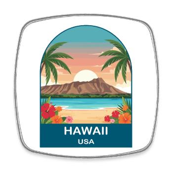 Hawaii USA Vintage Travel Poster Art - Square fridge magnet - white - Front