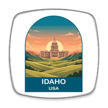 Idaho USA Vintage-Reiseplakat-Kunst - Viereckiger Kühlschrankmagnet - Weiß - Vorne