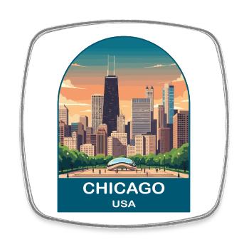 Chicago USA Vintage Travel Poster Art - Square fridge magnet - white - Front