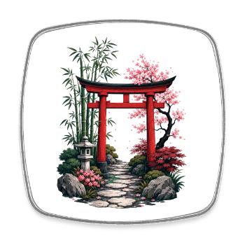 Japanischer Gartenpfad - Viereckiger Kühlschrankmagnet - Weiß - Vorne