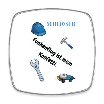 Schlosser T-Shirt Lustiges Geschenk Metallbau-Fans - Viereckiger Kühlschrankmagnet - Weiß - Vorne
