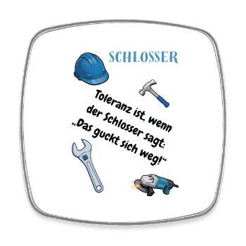 Schlosser T-Shirt Lustiges Geschenk Metallbau-Fans - Viereckiger Kühlschrankmagnet - Weiß - Vorne