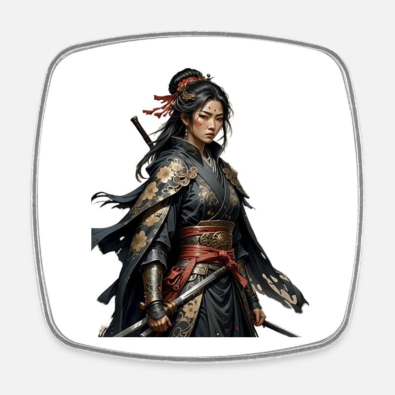 Samouraï noir avec motifs dorés - Magnet carré - blanc