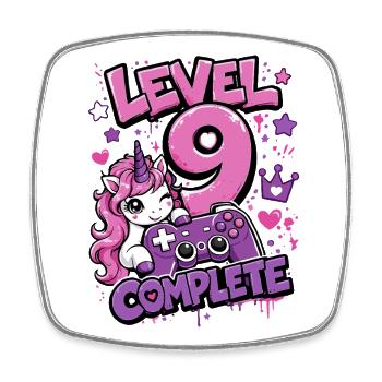 Level 9 Complete Einhorn Controller Mädchen  - Viereckiger Kühlschrankmagnet - Weiß - Vorne