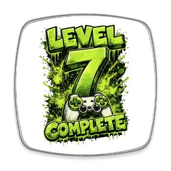 Level 7 Complete Gamer Shirt – Green Gaming - Square fridge magnet - white - Front