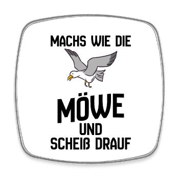 Seemöwe im Flug Cartoon-Design - Scheiß drauf - Viereckiger Kühlschrankmagnet - Weiß - Vorne