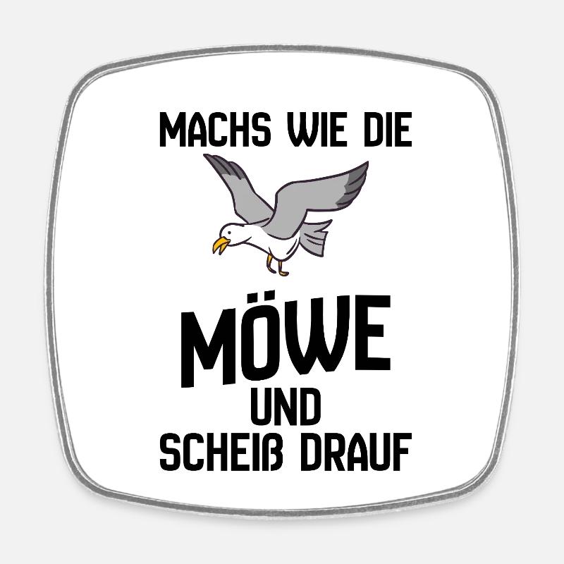 Seemöwe im Flug Cartoon-Design - Scheiß drauf - Viereckiger Kühlschrankmagnet - Weiß