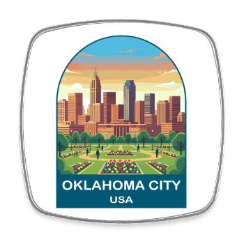 Oklahoma City USA Vintage-Reiseplakat - Viereckiger Kühlschrankmagnet - Weiß - Vorne