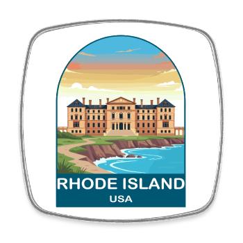 Rhode Island, USA Vintage-Reiseposter - Viereckiger Kühlschrankmagnet - Weiß - Vorne
