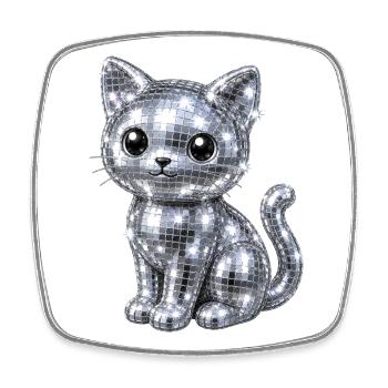Katze Disco Glitzer - Viereckiger Kühlschrankmagnet - Weiß - Vorne