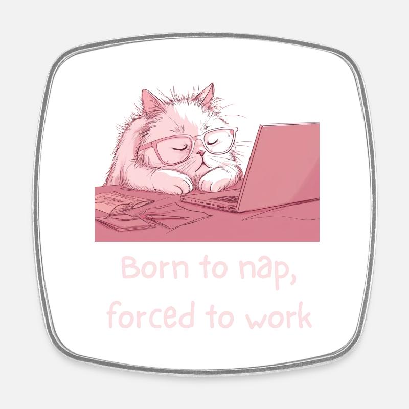 Sleepy_Cat - Magnet carré - blanc