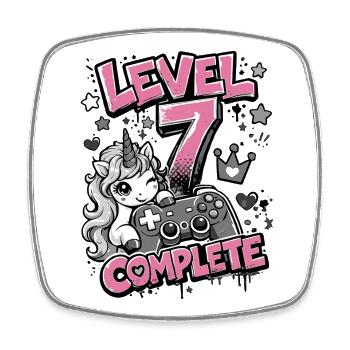 Level 7 Completed - Unicorn Controller - Square fridge magnet - white - Front