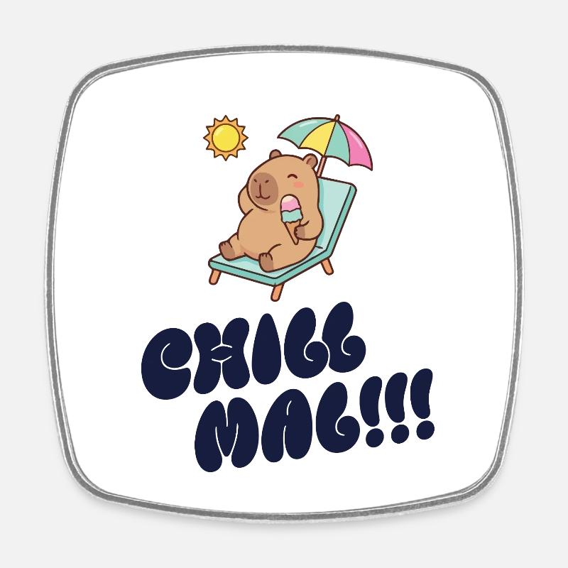 Sonnenbär am Strand mit Eis - Square fridge magnet - white