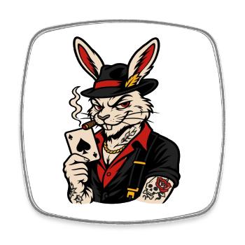 Gangster-Hase mit Tattoo-Spielkarte - Viereckiger Kühlschrankmagnet - Weiß - Vorne