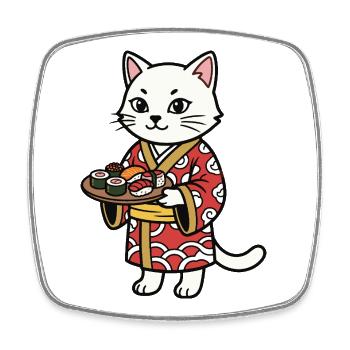 Chat à sushi - Magnet carré - blanc - Devant