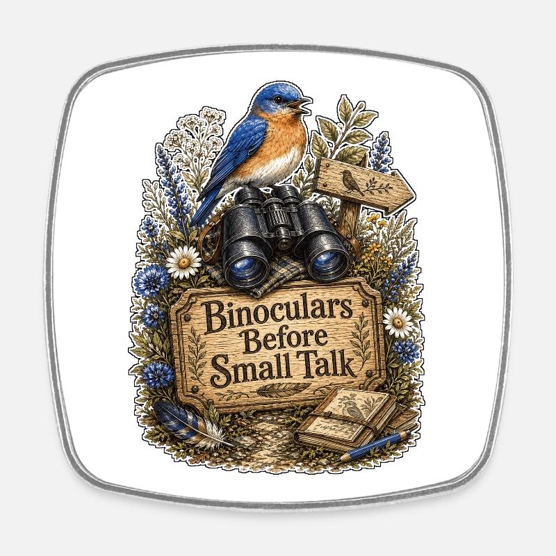 Binoculars Before Small Talk Clouds - Square fridge magnet - white