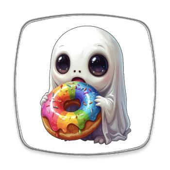 Creepy Cute Donut Ghost - Square fridge magnet - white - Front