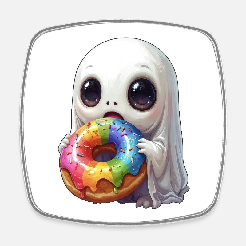 Fantôme de beignet flippant et mignon - Magnet carré - blanc