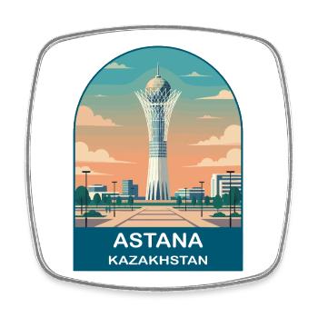 Affiche de voyage vintage Bayterek d’Astana Kazakhstan - Magnet carré - blanc - Devant