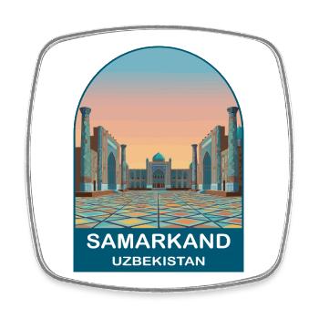 Samarkand Usbekistan Vintage-Seidenstraße-Poster - Viereckiger Kühlschrankmagnet - Weiß - Vorne